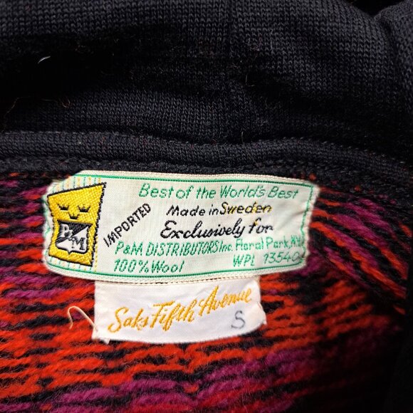 Womens Icelandic Wool Sweater Hoodie Fair Isle 1960s Sweden Hans Heitsch S VTG - Picture 2 of 8